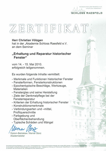 CV Urkunde-Schloss-Raesfeld